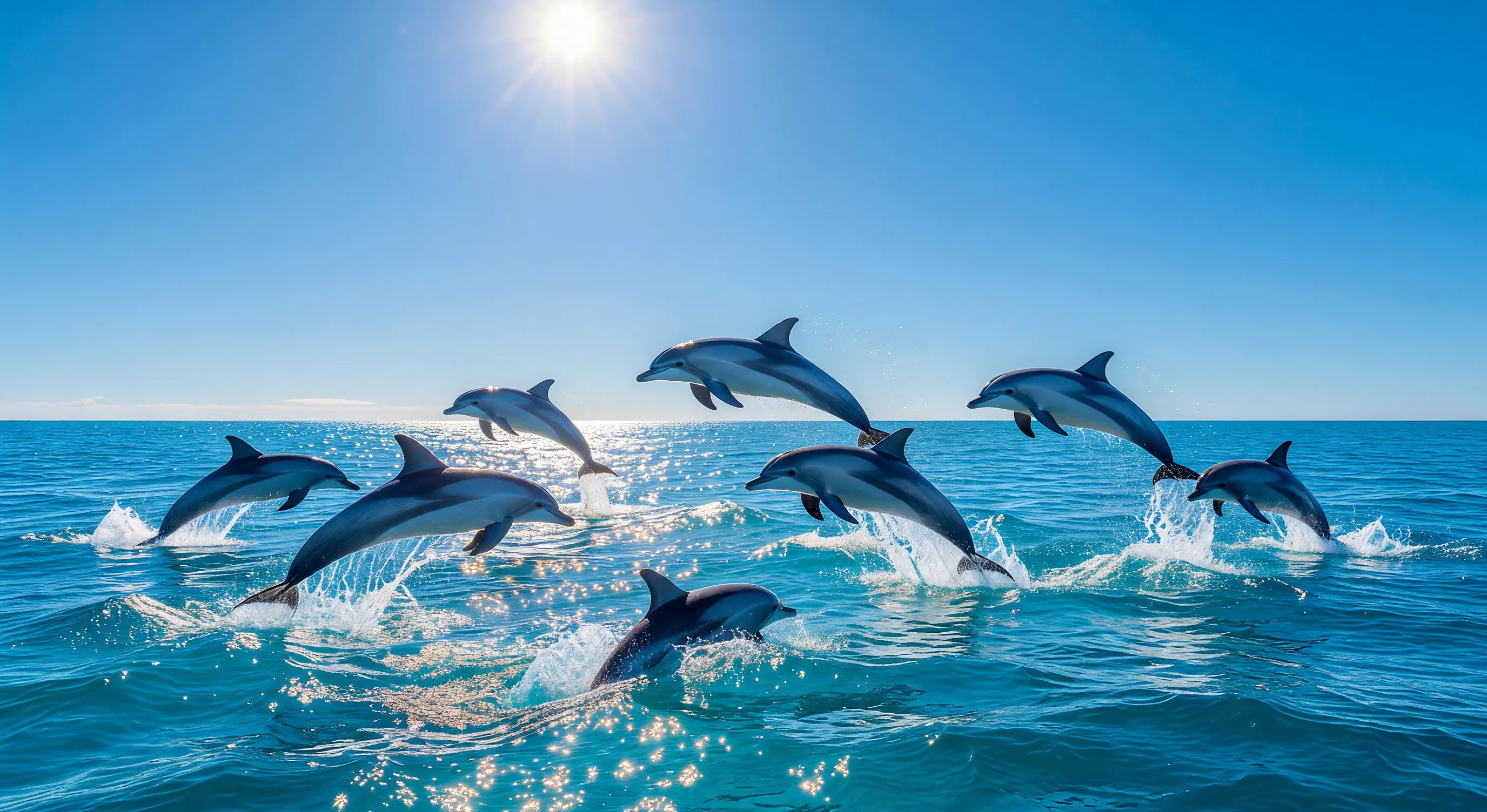 Dolphins leaping in the ocean