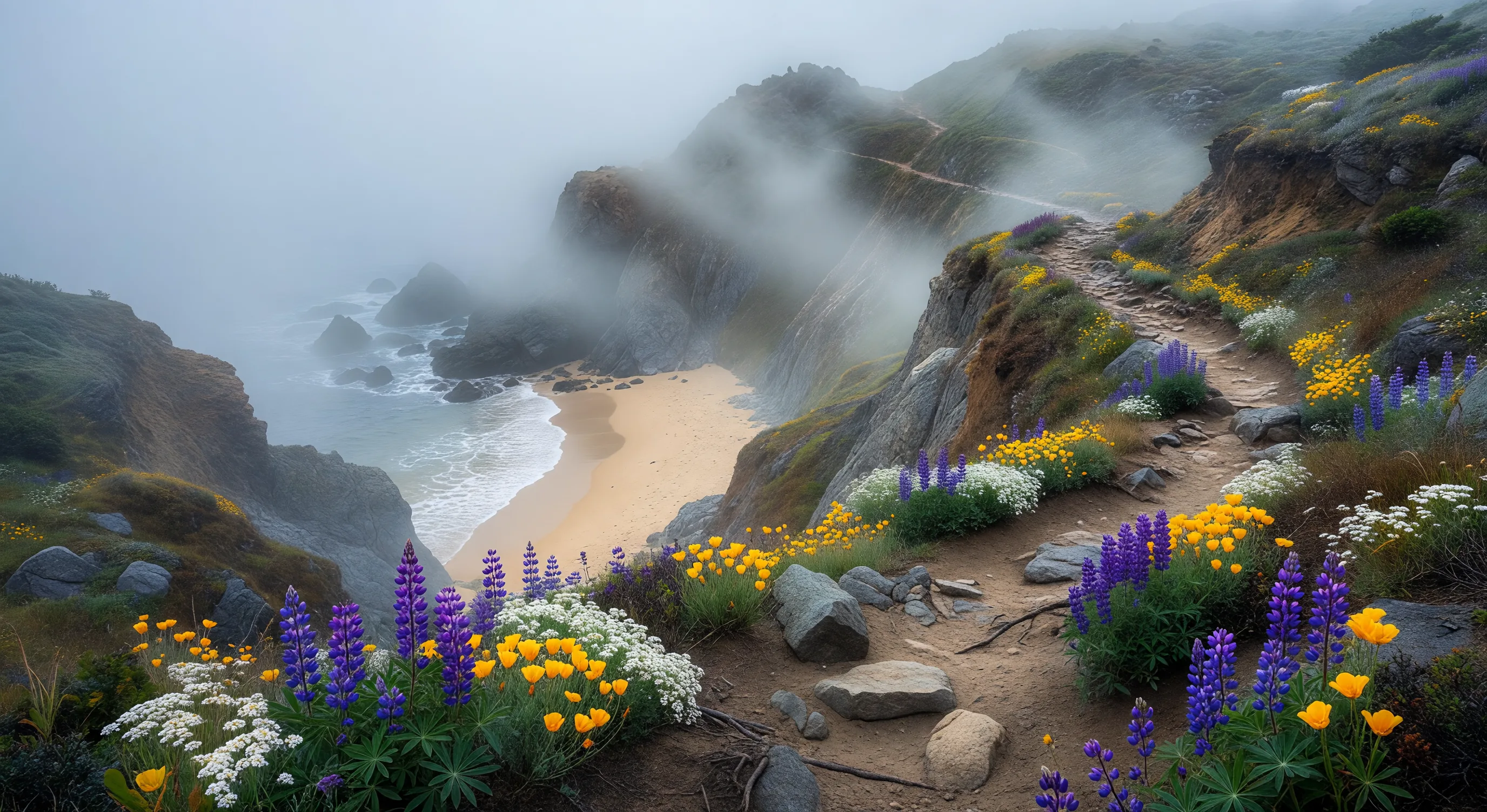 Misty coastal path