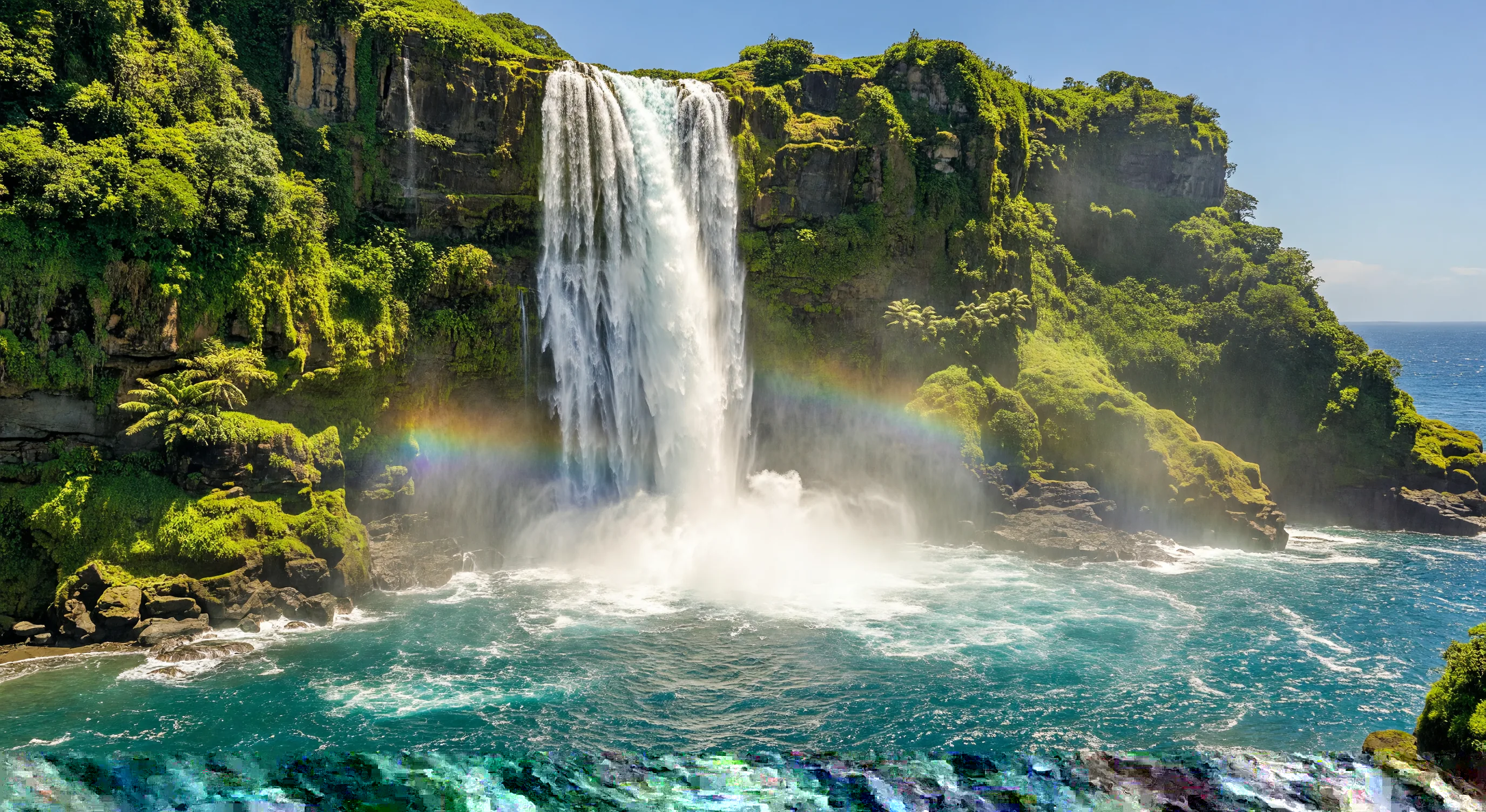 Waterfall flowing into ocean